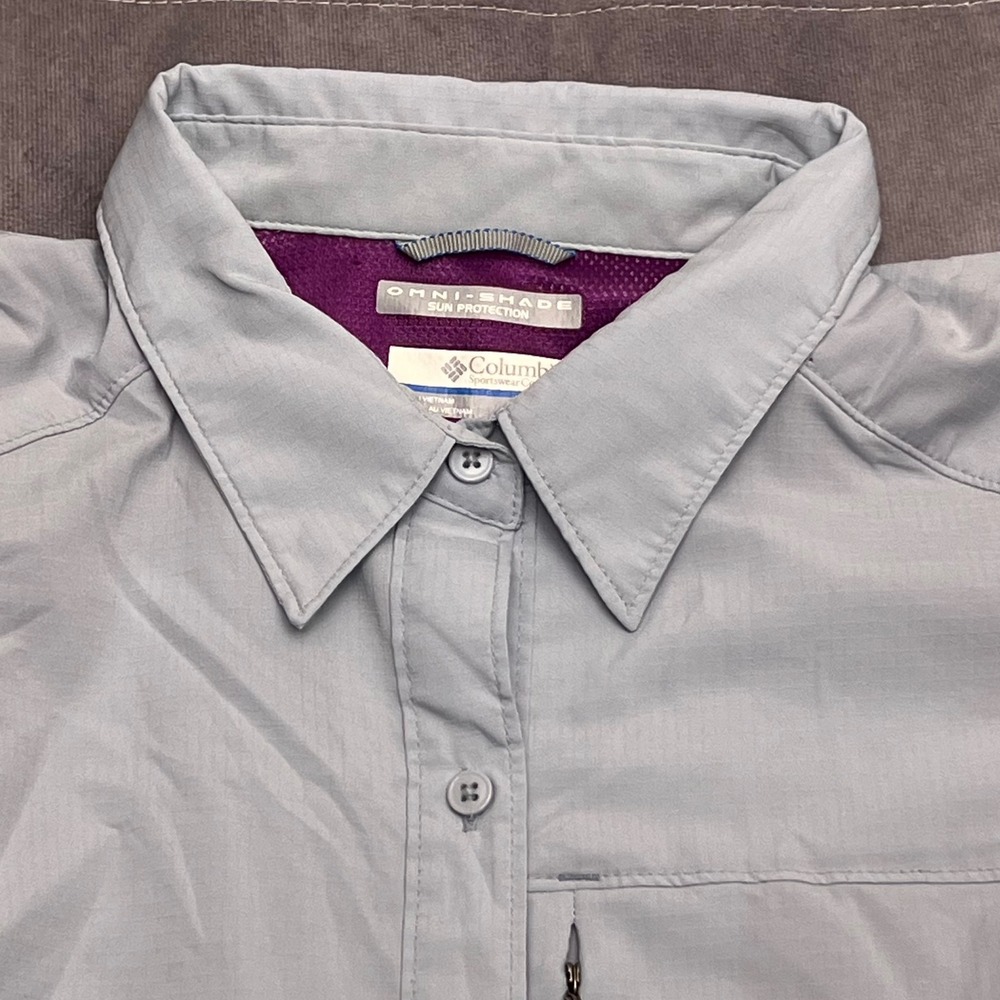 Columbia Shirt Mens 1X Gray Excellent Omni-Shade Ripstop Long Sleeve Button Up